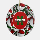 赤い白い緑色のバスケットボパーソナライズされたール セラミックオーナメント (左)