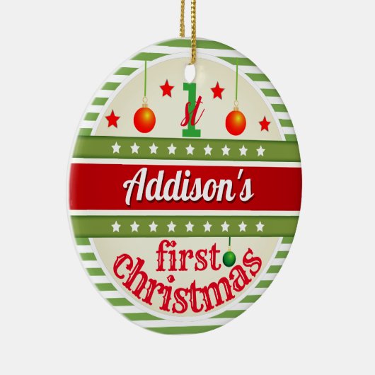 赤い白い緑/あなたのベビーの1初めてのクリスマス セラミックオーナメント (右)