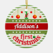 赤い白い緑/あなたのベビーの1初めてのクリスマス セラミックオーナメント (正面)