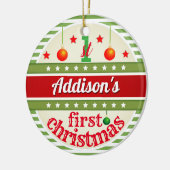 赤い白い緑/あなたのベビーの1初めてのクリスマス セラミックオーナメント (左)
