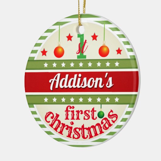 赤い白い緑/あなたのベビーの1初めてのクリスマス セラミックオーナメント (左)
