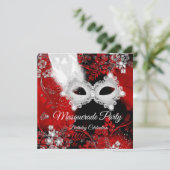 赤い白い羽のマスク仮装バースデーパーティー 招待状 (スタンド正面)