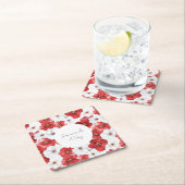 赤い白い花のブライダルシャワー結婚ズ スクエアペーパーコースター (インサイチュ)
