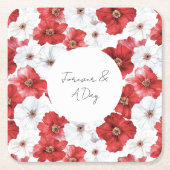 赤い白い花のブライダルシャワー結婚ズ スクエアペーパーコースター (正面)
