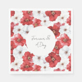 赤い白い花のブライダルシャワー結婚ズ スタンダードランチョンナプキン (正面)