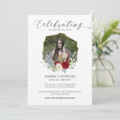 赤い白い花の写真お祝い 招待状 (スタンド正面)