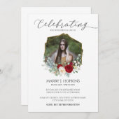 赤い白い花の写真お祝い 招待状 (正面/裏面)