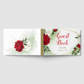 赤い白い花の緑の幾何学的結婚な ゲストブック (全面)