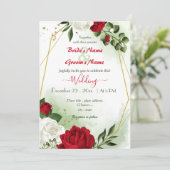 赤い白い花の緑の金ゴールド幾何結婚的 招待状 (スタンド正面)