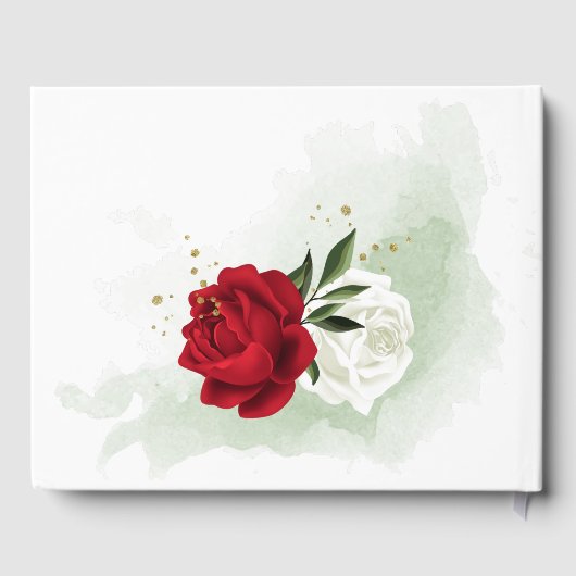 赤い白い花の緑結婚色 ゲストブック (裏面)