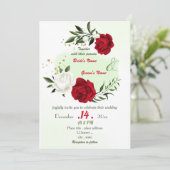 赤い白い花の緑結婚色 招待状 (スタンド正面)