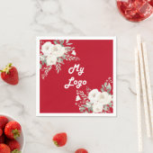 赤い白い花模様のビジネスロゴ スタンダードカクテルナプキン (インサイチュ)