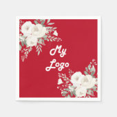 赤い白い花模様のビジネスロゴ スタンダードカクテルナプキン (正面)
