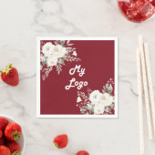 赤い白い花模様のビジネスロゴ スタンダードカクテルナプキン (インサイチュ)