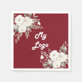 赤い白い花模様のビジネスロゴ スタンダードカクテルナプキン (正面)