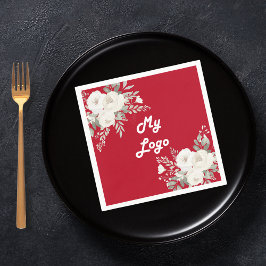 赤い白い花模様のビジネスロゴ スタンダードカクテルナプキン