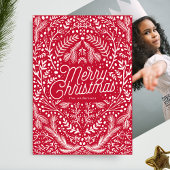 赤い白い葉と果実の写真のクリスマスなし シーズンカード