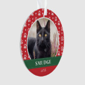 赤い白い足のプリントパターンペット写真 オーナメント (正面)