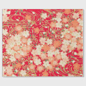 赤い白い金ゴールド日本のの着物フローラの切り離し ラッピングペーパー (フラット)