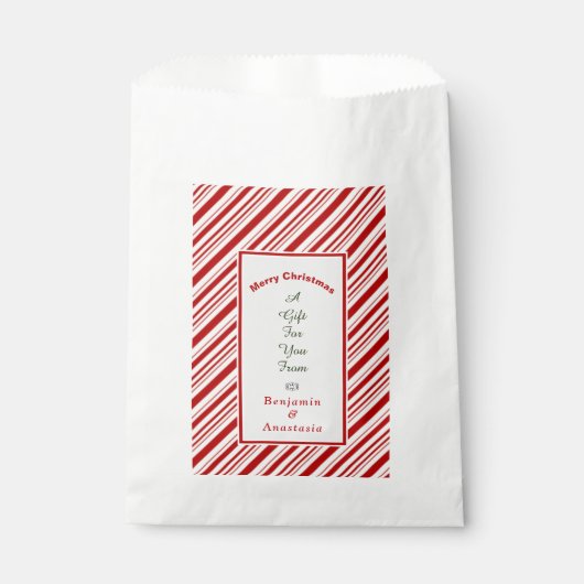 赤い白い陽気なクリスマスの好意をパーソナライズ フェイバーバッグ (正面)
