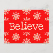 赤い白い雪の結晶のクリ信じス ポストカード (正面)