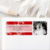 赤い白い雪の結晶クリスマス結婚の写真 ラベル (インサイチュ)