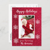 赤い白い雪の結晶フォトハッピー シーズンポストカード (正面/裏面)