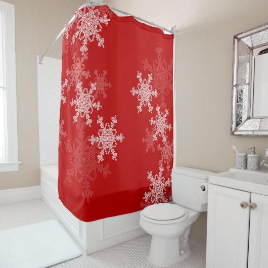 赤い白い雪の結晶ミニマリストクリスマス シャワーカーテン (インサイチュ)