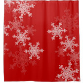 赤い白い雪の結晶ミニマリストクリスマス シャワーカーテン (正面)