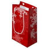 赤い白い雪の結晶ミニマリストクリスマス スモールペーパーバッグ (正面アングル)