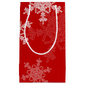 赤い白い雪の結晶ミニマリストクリスマス スモールペーパーバッグ (正面)