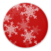 赤い白い雪の結晶ミニマリストクリスマス セラミックノブ (正面)