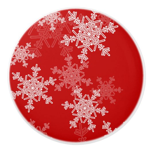 赤い白い雪の結晶ミニマリストクリスマス セラミックノブ (正面)