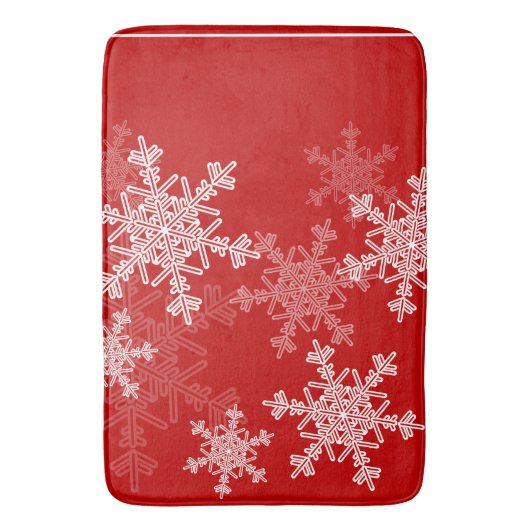 赤い白い雪の結晶ミニマリストクリスマス バスマット (正面縦)