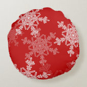 赤い白い雪の結晶ミニマリストクリスマス ラウンドクッション (裏面)