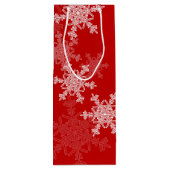赤い白い雪の結晶ミニマリストクリスマス ワインギフトバッグ (裏面)