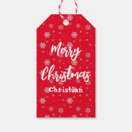赤い白い雪の結晶メリーモダンクリスマス ギフトタグ