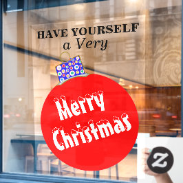 赤い白い雪を冠したオーナメントメリークリスマス  ウィンドウサイン