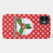 赤い白い雪片の上にホリーのパターン – メリークリスマス Case-Mate iPhoneケース (裏面(横))