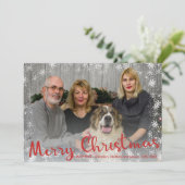 赤い白い雪片の素朴なメリークリスマススクリプト シーズンカード (スタンド正面)