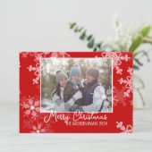 赤い白い雪片ミニマリストのクリスマスフォト シーズンカード (スタンド正面)