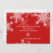 赤い白い雪片ミニマリストのクリスマスフォト シーズンカード (裏面)