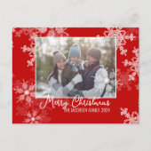 赤い白い雪片ミニマリストのクリスマスフォト シーズンポストカード (正面)