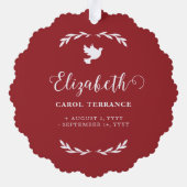 赤い白い鳩が永遠に私たちのハート写真 オーナメントカード (裏面)