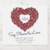 赤い白い黒の入ったチューリップハート結婚ブーケ スパークリングワインラベル (シングルラベル)