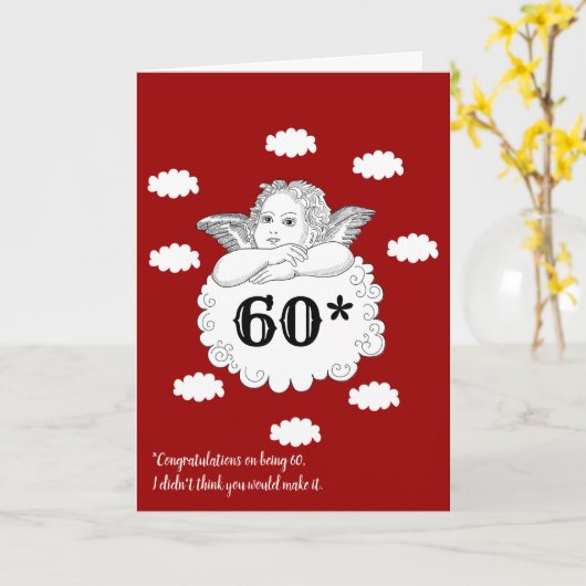 赤い白おもしろい生意気なケルビエンジェル60誕生日 カード (黄色い花)
