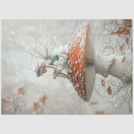 赤い白お洒落いキノコのデコページの妖精 薄葉紙 (正面)