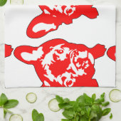 赤い白かわいいブフランスのルドッグ キッチンタオル (折り畳み)