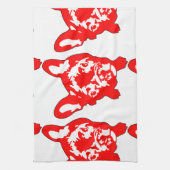 赤い白かわいいブフランスのルドッグ キッチンタオル (縦)