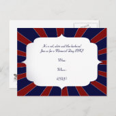 赤い白くの愛国心が強いスターバストおよび青 インビテーションポストカード (正面/裏面)